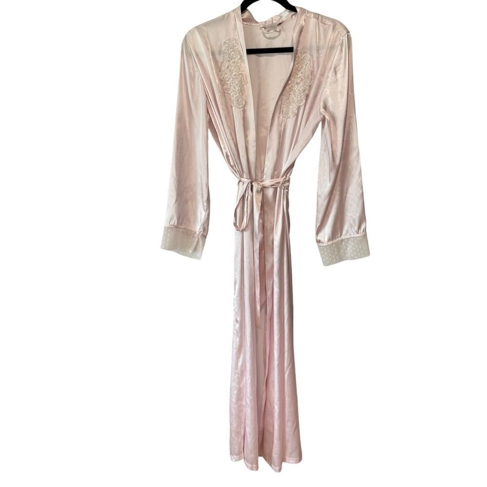 Linea Donatella Vintage Old Hollywood Pearl Lace Satin Long Robe - Picture 2 of 11